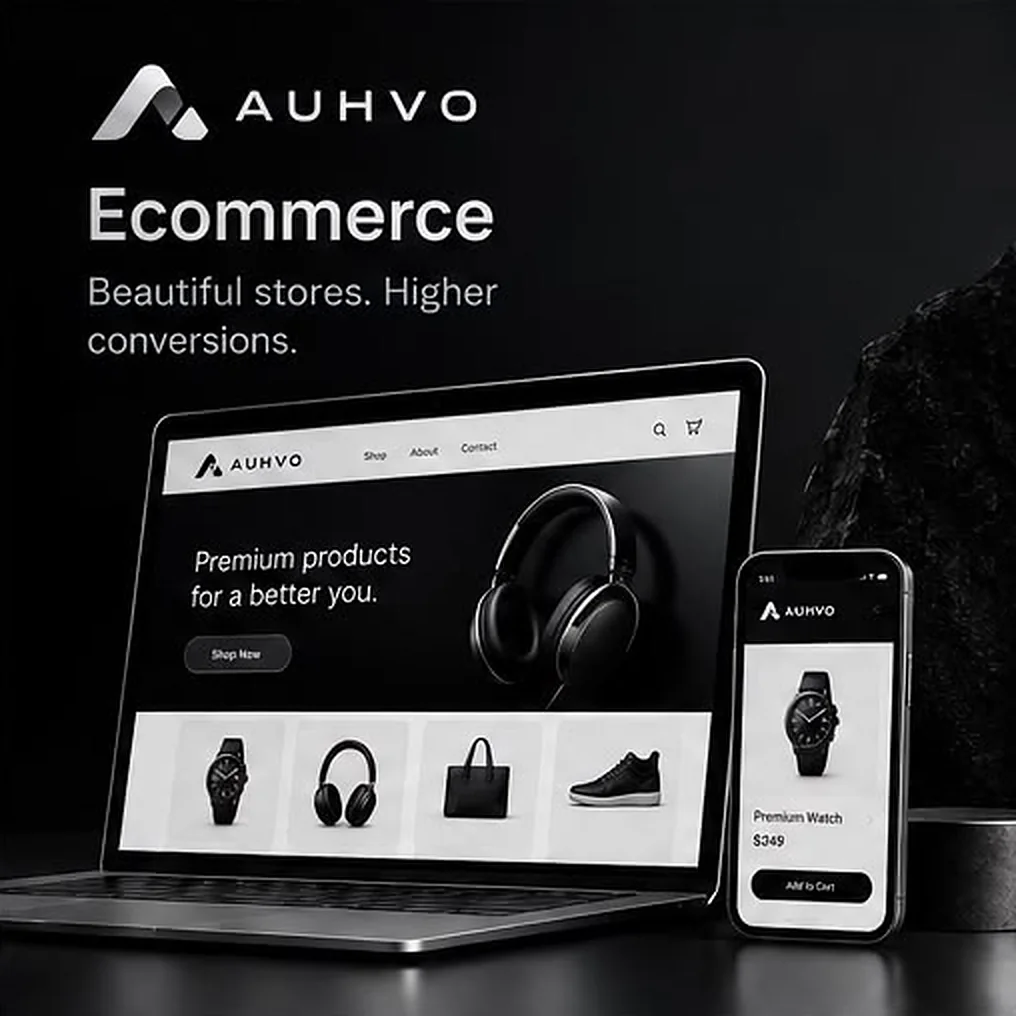 AUHVO Ecommerce — a premium store shown on a laptop and phone